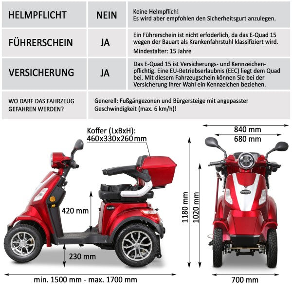 Rolektro E-Quad 25 V.2 Blei-Gel, 25 km/h in den Farben Rot, Blau und Schwarz